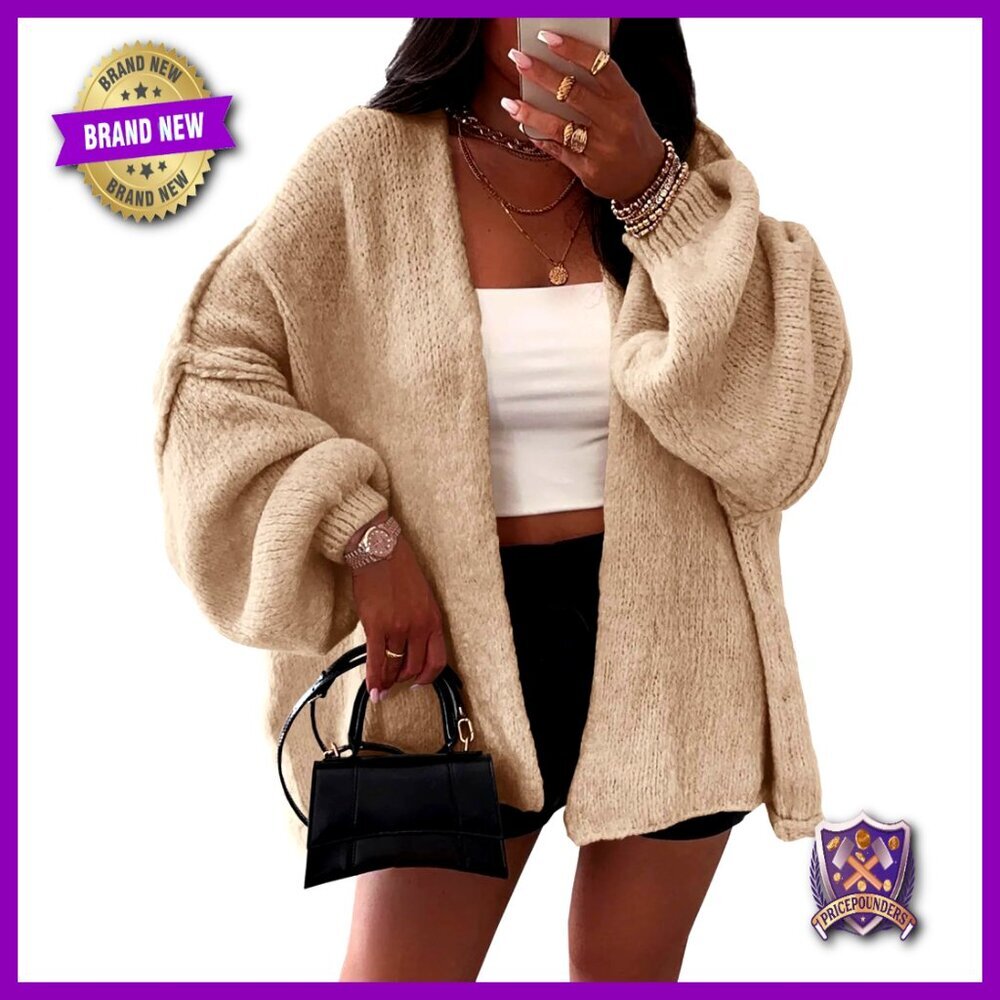 Oversized Chunky Cardigan Lantern Sleeve Open Front Loose Fall Sweater - Picture 1 of 7